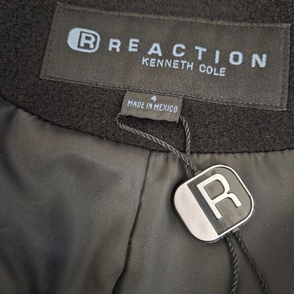 Kenneth Cole Reaction Double Breasted Peacoat Women's 4 Black Luxury Wool Blend - Picture 5 of 9